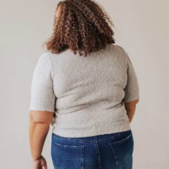 Vendor-unknown Tops PLUS! EXCLUSIVE! Laura Polka Dot Short Sleeve Sweater Grey