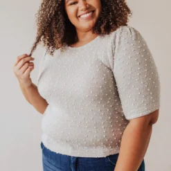 Vendor-unknown Tops PLUS! EXCLUSIVE! Laura Polka Dot Short Sleeve Sweater Grey