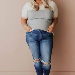 Vendor-unknown PLUS EXCLUSIVE! Taysia Colorblock Short Sleeve Sweater Heather Grey Tops