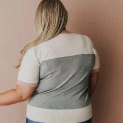 Vendor-unknown PLUS EXCLUSIVE! Taysia Colorblock Short Sleeve Sweater Heather Grey Tops