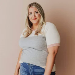 Vendor-unknown PLUS EXCLUSIVE! Taysia Colorblock Short Sleeve Sweater Heather Grey Tops