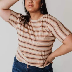 Vendor-unknown Tops PLUS Hunter Striped Tee Camel