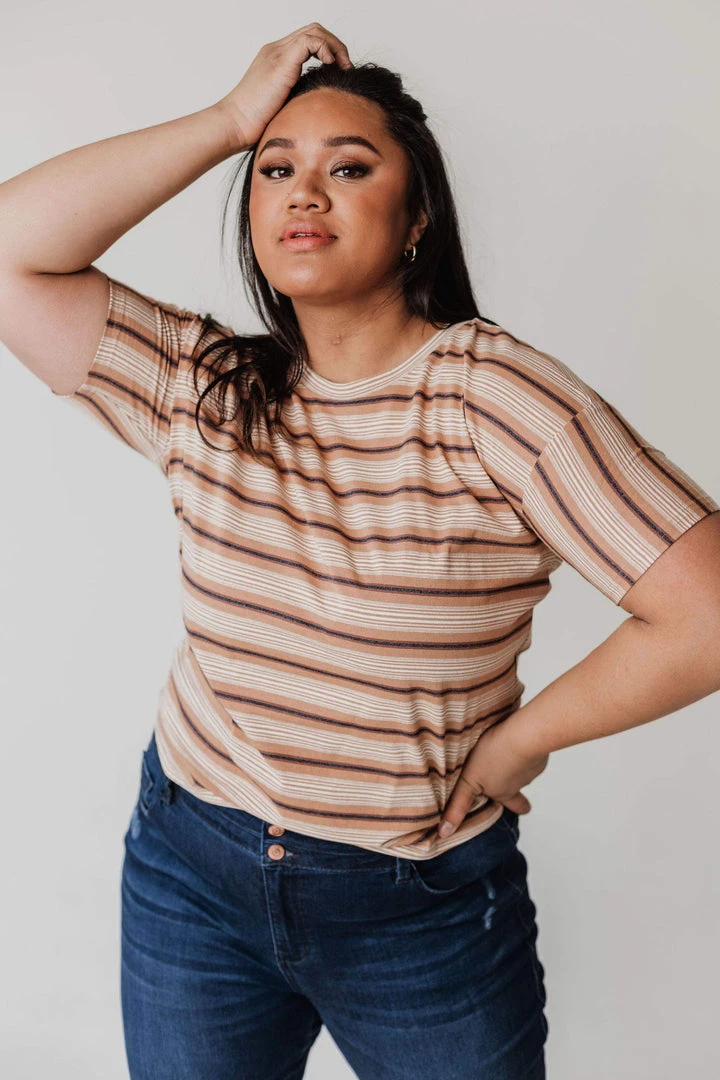 Vendor-unknown Tops PLUS Hunter Striped Tee Camel 4 Vendor-unknown Tops PLUS Hunter Striped Tee Camel