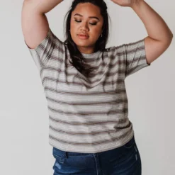 Vendor-unknown PLUS Hunter Striped Tee Grey Tops
