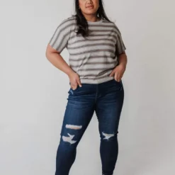 Vendor-unknown PLUS Hunter Striped Tee Grey Tops