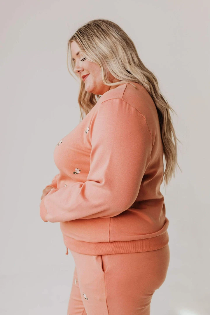 Vendor-unknown PLUS Kylee Flower Embroidered Sweatshirt Salmon Tops 6 Vendor-unknown PLUS Kylee Flower Embroidered Sweatshirt Salmon Tops