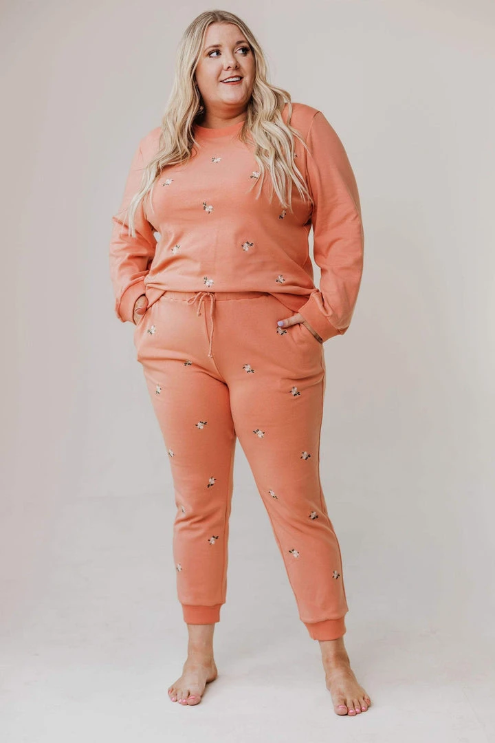 Vendor-unknown PLUS Kylee Flower Embroidered Sweatshirt Salmon Tops 4 Vendor-unknown PLUS Kylee Flower Embroidered Sweatshirt Salmon Tops