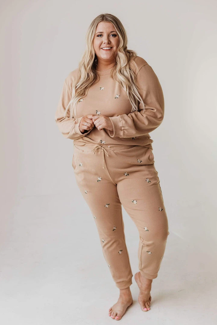 Vendor-unknown PLUS Kylee Flower Embroidered Sweatshirt Taupe 4 Vendor-unknown PLUS Kylee Flower Embroidered Sweatshirt Taupe