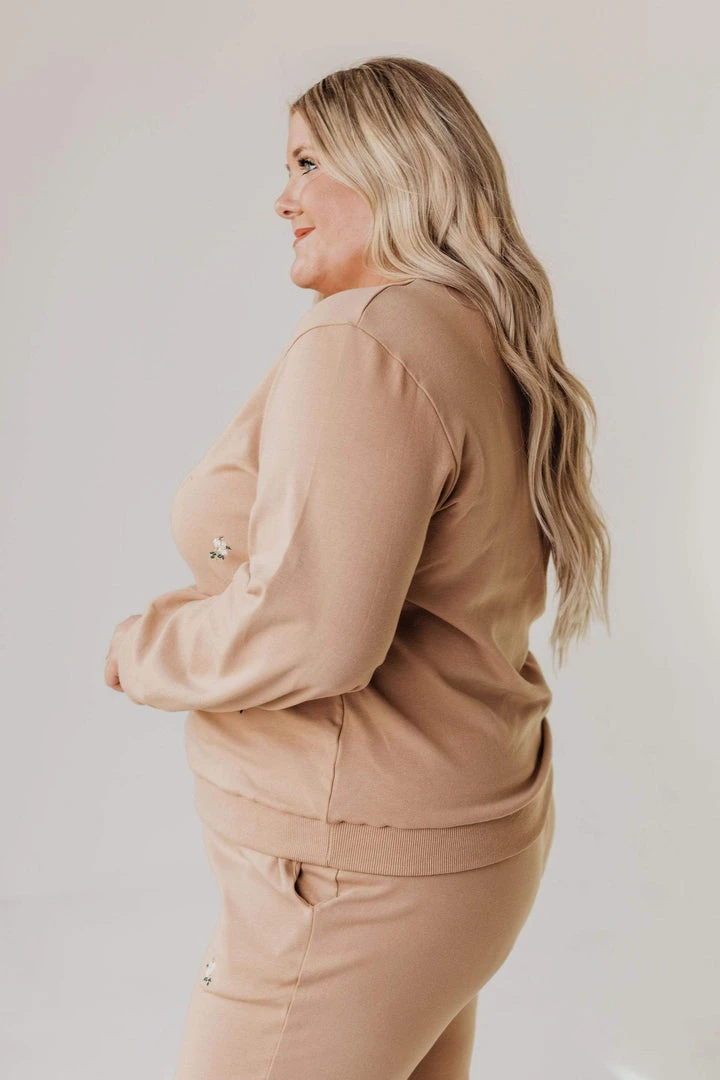 Vendor-unknown PLUS Kylee Flower Embroidered Sweatshirt Taupe 5 Vendor-unknown PLUS Kylee Flower Embroidered Sweatshirt Taupe