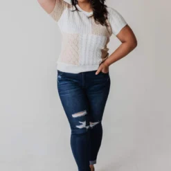 Vendor-unknown PLUS Mary Color Block Knit Sweater Ivory