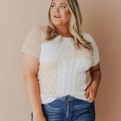 Vendor-unknown PLUS Mary Color Block Knit Sweater Ivory