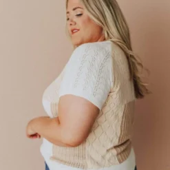 Vendor-unknown PLUS Mary Color Block Knit Sweater Ivory