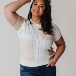 Vendor-unknown PLUS Mary Color Block Knit Sweater Ivory