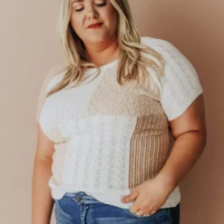 Vendor-unknown PLUS Mary Color Block Knit Sweater Ivory