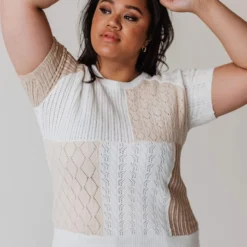 Vendor-unknown PLUS Mary Color Block Knit Sweater Ivory