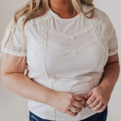 Vendor-unknown Tops PLUS Shia Lace Trim Tee Ivory