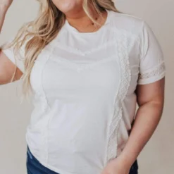 Vendor-unknown Tops PLUS Shia Lace Trim Tee Ivory