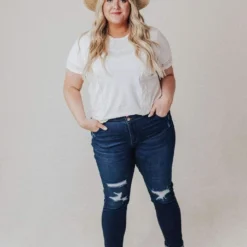 Vendor-unknown Tops PLUS Shia Lace Trim Tee Ivory