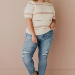 Vendor-unknown Tops PLUS Simone Textured Yarn Knit Top Natural