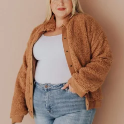 Vendor-unknown Marshall Teddy Bomber Jacket Camel Tops