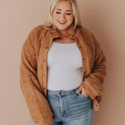 Vendor-unknown Marshall Teddy Bomber Jacket Camel Tops