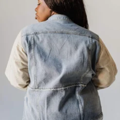Vendor-unknown Plus Size EXCLUSIVE! Rebecca Denim Jacket With Corduroy Sleeves Bone 21 Vendor-unknown Plus Size EXCLUSIVE! Rebecca Denim Jacket With Corduroy Sleeves Bone