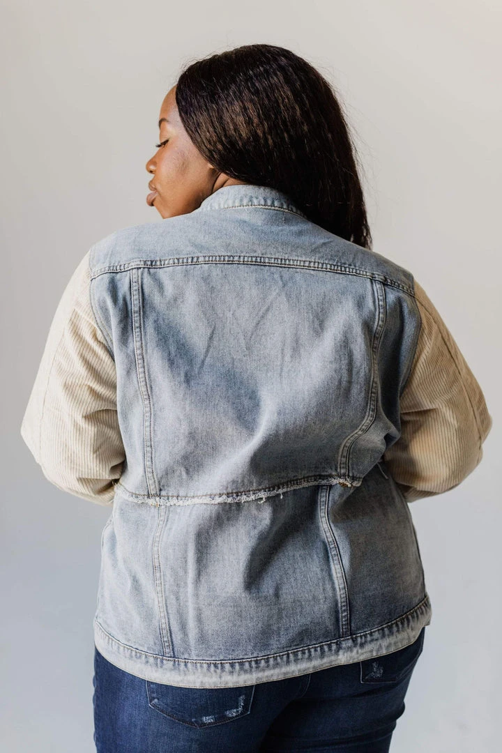 Vendor-unknown Plus Size EXCLUSIVE! Rebecca Denim Jacket With Corduroy Sleeves Bone 12 Vendor-unknown Plus Size EXCLUSIVE! Rebecca Denim Jacket With Corduroy Sleeves Bone
