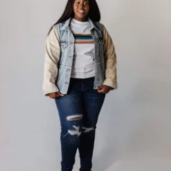 Vendor-unknown Plus Size EXCLUSIVE! Rebecca Denim Jacket With Corduroy Sleeves Bone 20 Vendor-unknown Plus Size EXCLUSIVE! Rebecca Denim Jacket With Corduroy Sleeves Bone