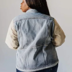 Vendor-unknown Plus Size EXCLUSIVE! Rebecca Denim Jacket With Corduroy Sleeves Bone 19 Vendor-unknown Plus Size EXCLUSIVE! Rebecca Denim Jacket With Corduroy Sleeves Bone