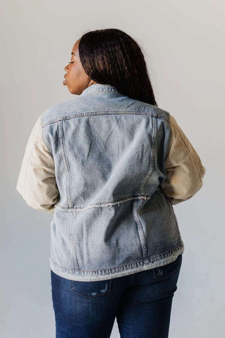 Vendor-unknown Plus Size EXCLUSIVE! Rebecca Denim Jacket With Corduroy Sleeves Bone 10 Vendor-unknown Plus Size EXCLUSIVE! Rebecca Denim Jacket With Corduroy Sleeves Bone