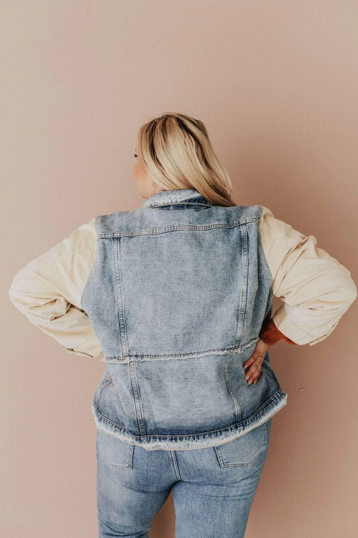 Vendor-unknown Plus Size EXCLUSIVE! Rebecca Denim Jacket With Corduroy Sleeves Bone 7 Vendor-unknown Plus Size EXCLUSIVE! Rebecca Denim Jacket With Corduroy Sleeves Bone