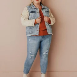 Vendor-unknown Plus Size EXCLUSIVE! Rebecca Denim Jacket With Corduroy Sleeves Bone 15 Vendor-unknown Plus Size EXCLUSIVE! Rebecca Denim Jacket With Corduroy Sleeves Bone