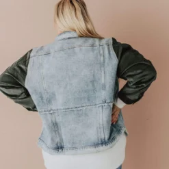 Vendor-unknown Plus Size EXCLUSIVE! Rebecca Denim Jacket With Corduroy Sleeves Olive
