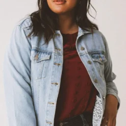 Vendor-unknown Plus Size EXCLUSIVE! Shirley Denim Jacket With Leopard Lined Pockets Tops