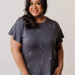 Vendor-unknown Tops Plus Size Horoscope Embroidered Tee Charcoal