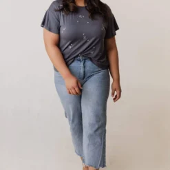 Vendor-unknown Tops Plus Size Horoscope Embroidered Tee Charcoal