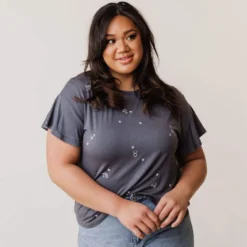 Vendor-unknown Tops Plus Size Horoscope Embroidered Tee Charcoal