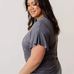 Vendor-unknown Tops Plus Size Horoscope Embroidered Tee Charcoal