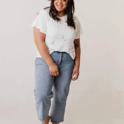 Vendor-unknown Tops Plus Size Horoscope Embroidered Tee Ivory