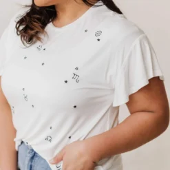 Vendor-unknown Tops Plus Size Horoscope Embroidered Tee Ivory