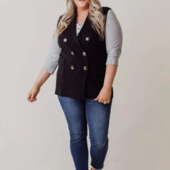 Vendor-unknown Tops Plus Size Kait Sleeveless Sweater Vest Black