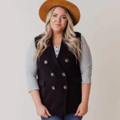 Vendor-unknown Tops Plus Size Kait Sleeveless Sweater Vest Black