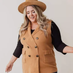 Vendor-unknown Tops Plus Size Kait Sleeveless Sweater Vest Camel 13 Vendor-unknown Tops Plus Size Kait Sleeveless Sweater Vest Camel