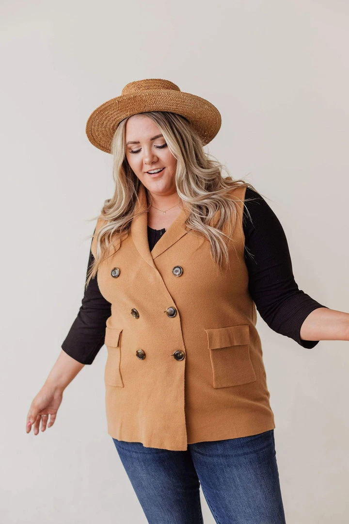 Vendor-unknown Tops Plus Size Kait Sleeveless Sweater Vest Camel 8 Vendor-unknown Tops Plus Size Kait Sleeveless Sweater Vest Camel