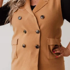 Vendor-unknown Tops Plus Size Kait Sleeveless Sweater Vest Camel