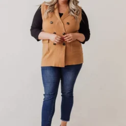 Vendor-unknown Tops Plus Size Kait Sleeveless Sweater Vest Camel 10 Vendor-unknown Tops Plus Size Kait Sleeveless Sweater Vest Camel