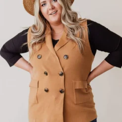 Vendor-unknown Tops Plus Size Kait Sleeveless Sweater Vest Camel