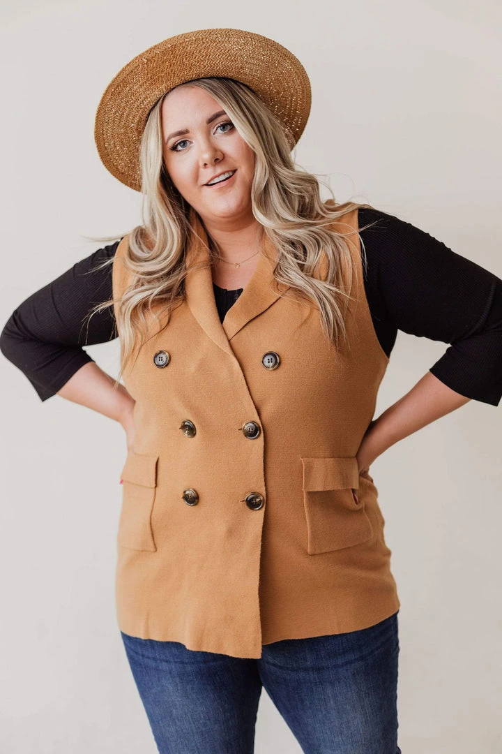Vendor-unknown Tops Plus Size Kait Sleeveless Sweater Vest Camel 3 Vendor-unknown Tops Plus Size Kait Sleeveless Sweater Vest Camel