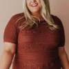 Vendor-unknown Plus Size Lacey Short Sleeve Knit Sweater Marsala