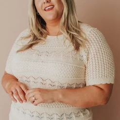 Vendor-unknown Plus Size Lacey Short Sleeve Knit Sweater Natural
